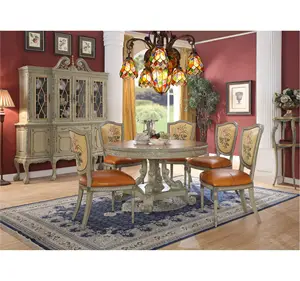 Conjunto de sala de jantar, design clássico, mobiliário, mesa de jantar luxuosa, 6 lugares, mogno, conjunto de sala de jantar de madeira, mesa, tipo de arte, ggc84