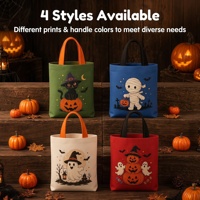 Tas Tote Kanvas Cetak Halloween Lucu BunnyTote MOQ100 Pegangan Kontras Tas Hadiah Permen Pesta Trick-or-Treat Tas Tangan Wanita Musim Dingin Musim Panas