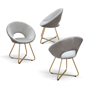 Ensemble de 2 chaises Iris en velours gris avec base en métal pour salon intérieur - Product Image 4