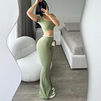 K24ST488 Ensemble tricoté de luxe pour femme, style européen et américain, collection Printemps/Été, avec haut court à col carré anti-plis