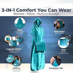 Custom Travel Blanket Pillow Set with Bag Hidden Pocket Trolley Sleeve Carabiner for Airplane, Fleece Blanket - Product Image 2