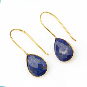 Natural Lapis Lazuli 12x16mm Gemstone 925 Silver 18K <b>Gold</b> Plated Everyday Minimalist Boho Drop Dangle <b>Earrings</b> for Her Jewelry - Product Image 1