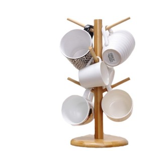 Bamboo <b>Desktop</b> Coffee Cup Organizer Round Base 3 Tier Standing Type Kitchen Countertop Storage Rack - Product Image 4