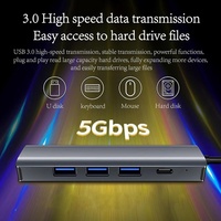 Hub USB-C 5-en-2 avec RJ45 1000M, USB 3.0 5 Gbps, transfert de données, station d'accueil Type-C 100W PD pour téléphone et iPad