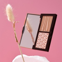 Palette polyvalente 2-en-1 pour le surlignage et le contour, enrichie en 5 options de couleurs, poudre nacrée chatoyante changeante de couleur, blush pour un éclat instantané