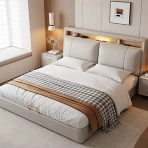 เตียงคู่ทันสมัยพร้อมที่เก็บของ เตียงไม้ขนาดควีนไซส์และคิงไซส์ เตียงหนังอเนกประสงค์พร้อมที่เก็บของและโต๊ะทำงาน - Product Image 5