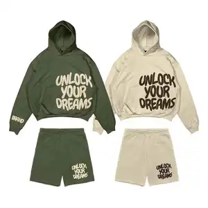 Ondersteuning Oem/Odm Custom Logo Puff Printing 400gsm Trainingspak Set Cropped Hoodie