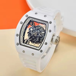 Montre mécanique automatique légère en fibre de carbone, cadran en forme de barillet entièrement creux, verre saphir, bracelet en silicone souple - Product Image 2