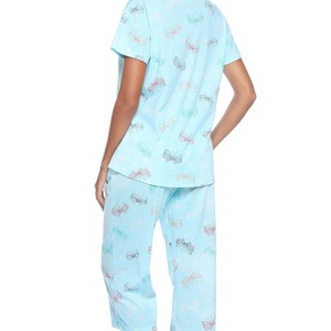 Women's Short Sleeve Capri Pajama Set <b>Knitted</b> Cotton Plus Size Sleepwear Loungewear Blue Butterfly Pink Cat Gray Coffee <b>Pattern</b> - Product Image 5