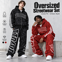 Ensemble sweat à capuche zippé et pantalon de survêtement droit ample pour homme, grande taille, respirant, imprimé intégral avec logo lettré, collection automne, coupe oversize