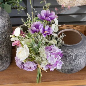 CallaFloral Bouquet de fleurs artificielles à tenir à la main, Hortensia violet et blanc, Camélia, Décoration de mariage et de maison CF01330 - Product Image 1