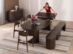 <span class=keywords><strong>Table</strong></span> à manger moderne de luxe en bois massif, pliable et extensible, design simple, pour l'exportation - Product Image 1