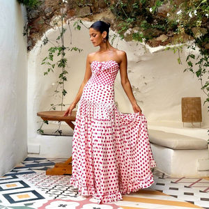 Women 2 Piece Swimwear Set Front Bow Pink Polka Dot One Piece <b>Swimsuit</b> With Tiered Ruffle <b>Long</b> Skirt Beach Bathing Suit OEM ODM - Product Image 3