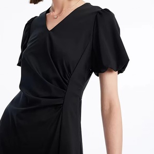 Vestidos Midi Casuales Elegantes para Mujer, Cuello en V, Manga Corta, Dobladillo Plisado, Alta Calidad, Personalizados al por Mayor, OEM, ODM - Product Image 4