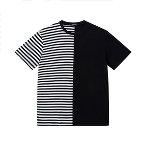 Camiseta de rayas de dos tonos de algodón suave para hombre, camiseta en blanco con logotipo personalizado, mitad y mitad - Product Image 1