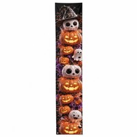 Bannière décorative d'Halloween Jack-o'-lantern en polyester 100D, imprimé mignon de crâne et de citrouille, drapeau vertical à suspendre à la porte, 180x30cm