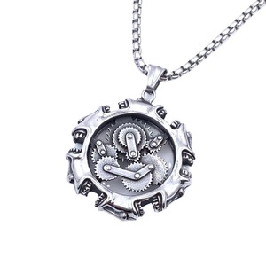 Stainless Steel Skull Mechanical Gear Pendant Men's Punk Retro <b>Necklace</b> 216085 - Product Image 1