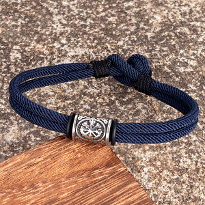 Bracelet en corde tressée bleue, style tibétain, avec pendentif flocon de neige en argent, bijou unisexe, cadeau - Product Image 1