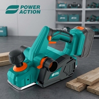 POWER ACTION Cepilladora de Madera Inalámbrica de 20V sin Escobillas con Batería de 2.0Ah y Cargador, Cepilladora Eléctrica Portátil