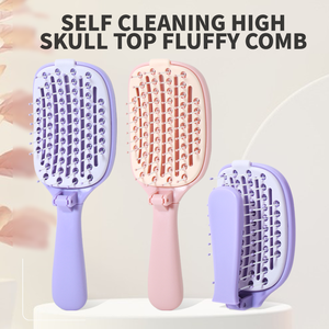 Self Cleaning <b>Hair</b> <b>Brush</b> Folding Cushion Skin-tight Massage Comb Curved Vented Detangler <b>Straightening</b> <b>Brush</b> for Wet & Dry <b>Hair</b> - Product Image 2