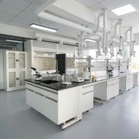 Mesa de Laboratorio Central de Acero y Madera con Estructura en C, Personalizable y Resistente, con Estante para Reactivos, para Laboratorio de Química