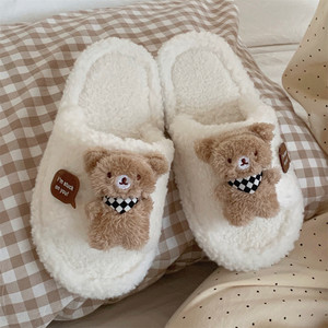 XIXITIAO <span class=keywords><strong>ciabatte</strong></span> bianche da letto pantofola soffice orso da donna scivola da donna carina <span class=keywords><strong>casa</strong></span> d'inverno pantofole di cotone peluche 2024 per le ragazze - Product Image 2