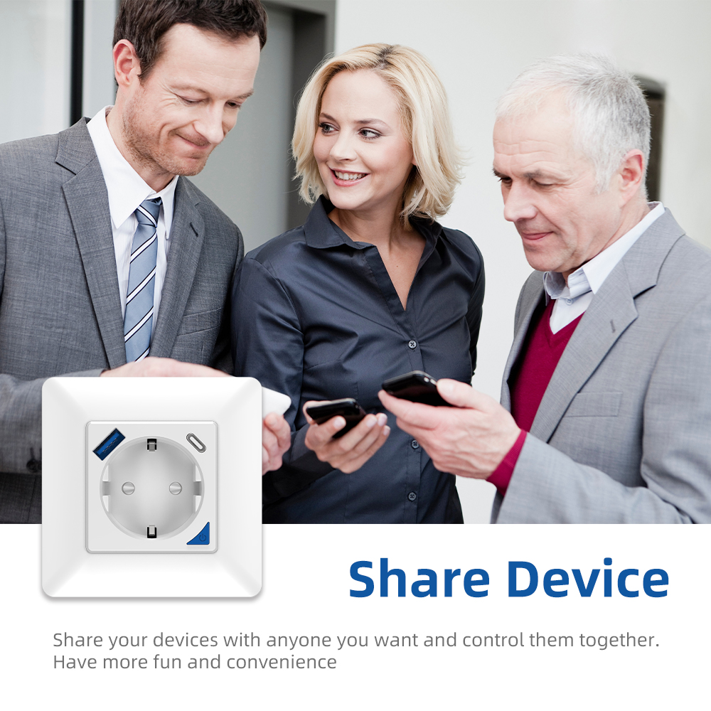 RSH WIFI Wireless Smart Electric 16A Outlet Socket Tuya 20W with USB Type C Wifi smart EU inwall wall socket plug