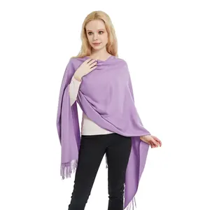 New Designer Warm Soft Pashmina Neck Scarves Shawl Ladies Purple Scarf Cashmere Feeling Scarf With Tassels Women