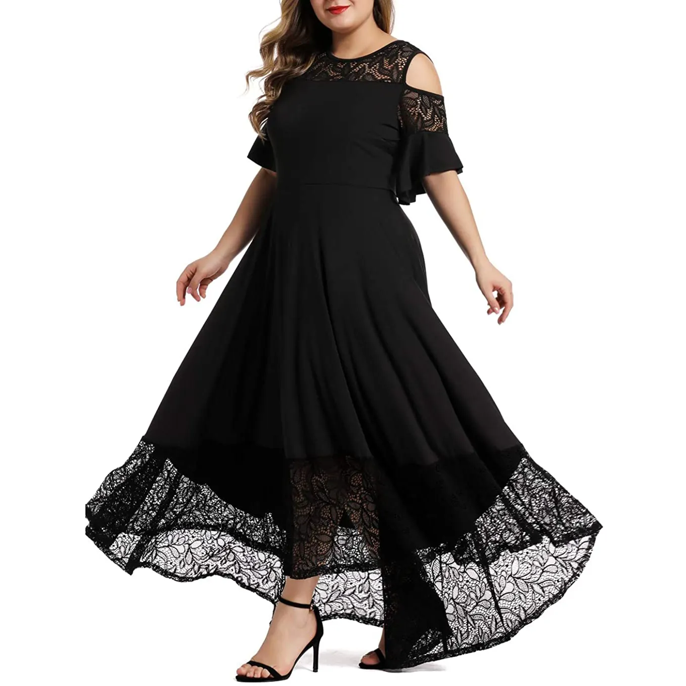 Custom Women Clothing Classic Plus Size Black Lace Lady Elegant Casual Long Cocktail Formal Evening Summer Party Dress For Daily