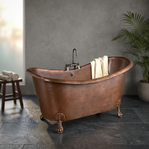 Bañera Ovalada de Cobre Antiguo con Patas de Gato, Bañera de Metal de Lujo para Baño en Casa u Hotel - Artesanía India - Product Image 2