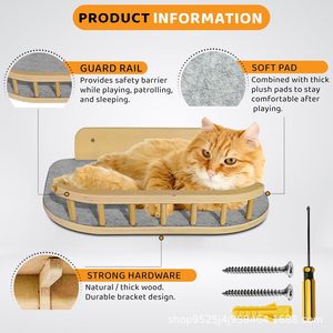 Solid wood wall-mounted cat bed, cat climbing frame, wall-mounted platform, <b>ladder</b>, wooden wall-mounted cat furniture - Product Image 5