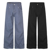 Jeans amples à jambe droite pour homme, style américain, tendance, de haute qualité, artisanat vintage, broderie bleue, design streetwear