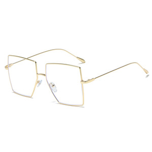 Jamie 3503 Large Square <b>Metal</b> <b>Frame</b> Glasses Gold Color Full <b>Frame</b> Fashion Trend Men's Decorative Non-Prescription Eyewear - Product Image 1