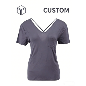 <span class=keywords><strong>Camiseta</strong></span> de Manga Corta con Cuello en V para Mujer, Diseño Cruzado en la <span class=keywords><strong>Espalda</strong></span>, Bolsillo Lateral, Ajuste Relajado, Transpirable, Informal, para Uso Diario - Product Image 6