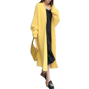 Abrigo largo liso grueso de invierno de alta calidad para <span class=keywords><strong>mujer</strong></span>, suéter Maxi de punto con parte delantera abierta holgado, cárdigans de <span class=keywords><strong>manga</strong></span> abullonada personalizados para <span class=keywords><strong>mujer</strong></span> - Product Image 1