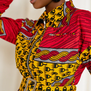 Mini robe cargo imprimée africaine Ankara Robe veste à manches longues Robe en coton imprimé <span class=keywords><strong>cire</strong></span> pour la nouvelle saison - Product Image 2