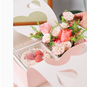 Ими розовая Цветочная сумка для торта складная коробка в форме сердца разделенная упаковка Подарочная сумка коробка для Дня Святого Валентина День Матери - Product Image 6