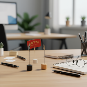 Clip in legno per appunti e biglietti da visita da 11 cm con base e supporto, organizer da scrivania, articolo per ufficio - Product Image 3