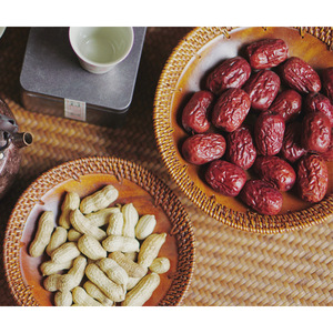 Retro Rattan High-Legged Tea And Snack Plate Japanese Walnut Wood Fruit Tray <b>Bamboo</b> Woven Serving Tray For Home Use Handmade - Product Image 2