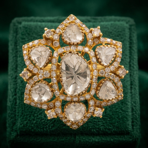 <b>Indian</b> Style Tradition Polki Diamond <b>Ring</b> In 14K Solid Gold Jewellery For Women Engagement Party Wear & Special Gifts - Product Image 1