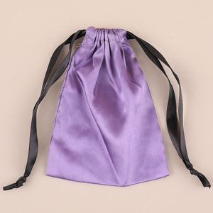 Sac de rangement en satin noir avec cordon de serrage pour extensions capillaires, promotion vente chaude, avec logo personnalisé imprimé pour le rangement de vêtements et de sous-vêtements - Product Image 1