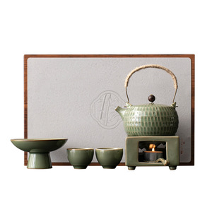 Juego de calentador de té de cerámica con tetera y tazas de gres resistente al calor para regalos empresariales - Product Image 5