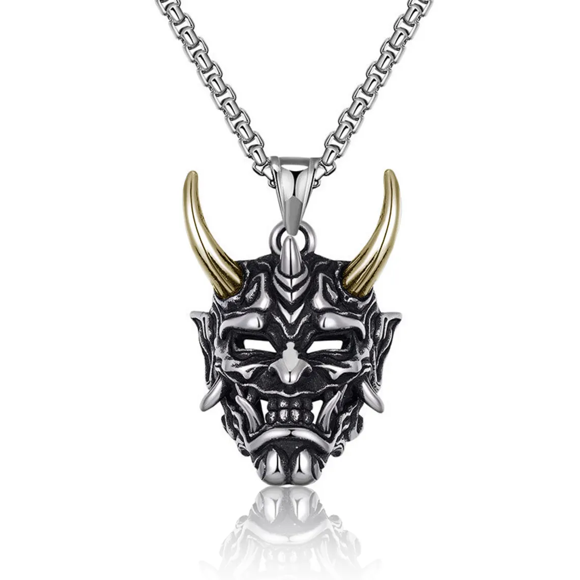 Rock Jewelry Gothic Japanese Anger Hannya Ghost Skull Mask Pendant Necklace For Men Vintage Punk Skull Necklace