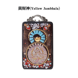 Barang Baru <span class=keywords><strong>Tibet</strong></span> Nepal Thangka Perhiasan Batu Liontin Kayu Buddha Jambhala Kuning - Product Image 5