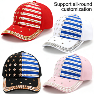 Gorras de Béisbol Personalizadas con 6 Paneles, Visera Curva Estructurada, Adorno de Diamantes de Imitación Termoadhesivos, Bajo MOQ, Venta al por Mayor, Gorras con Strass, Casquette a Strass - Product Image 1