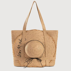 Women's Holiday Style Straw Woven <b>Bag</b> with Zipper Closure New Arrival Straw <b>Hats</b> - Product Image 1