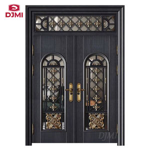 Pintu gerbang besi foto Modern mewah kustom desain pintu besi tempa logam eksterior Perancis besi kaca pintu masuk depan - Product Image 2