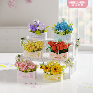 Ensemble de blocs de construction en forme de bouquet de fleurs pour filles de 5 à 14 ans, thème de la carnation rose, jouet cadeau créatif avec 400 à 800 pièces - Product Image 3