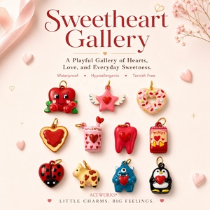 Galerie Sweetheart |   Charmes en forme de cœur en émail peint à la main plaqués or 18K en acier inoxydable, cadeau de la Saint-Valentin - Product Image 3