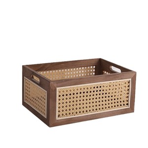 Solid Wood Rattan Storage Basket Rectangle Eco Friendly Desktop Organizer For Office Living Room Books Snacks - Product Image 3